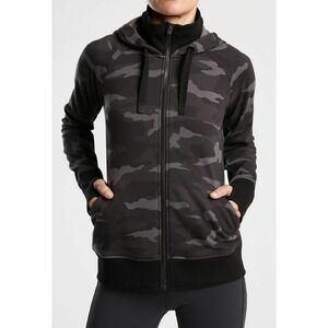 ATHLETA Trimph printed hoodie full zip jacket black‎ grey camo womans M
